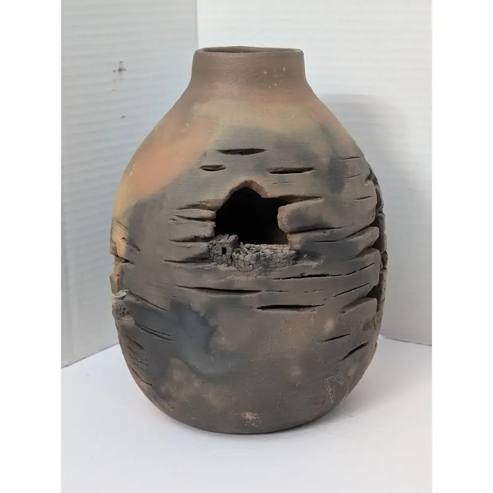 1992 Signed Clay Pueblo Pottery Diorama Southwestern Cave Village Sculpture Vase